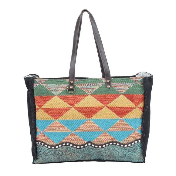 Myra Bag Handbags - Myra Bag Handmade Jazz Weekender Bag Upcycled Canvas & Cowhide Leather